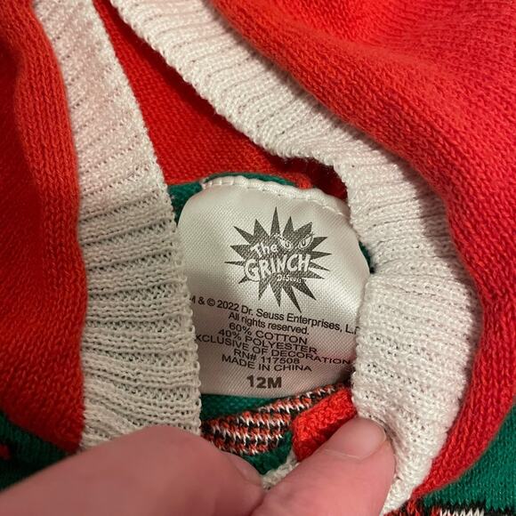 Dr Seuss Grinch & Cindy Lou Who Ugly Christmas Sweater Hoodie Size 12 Months - Picture 3 of 5